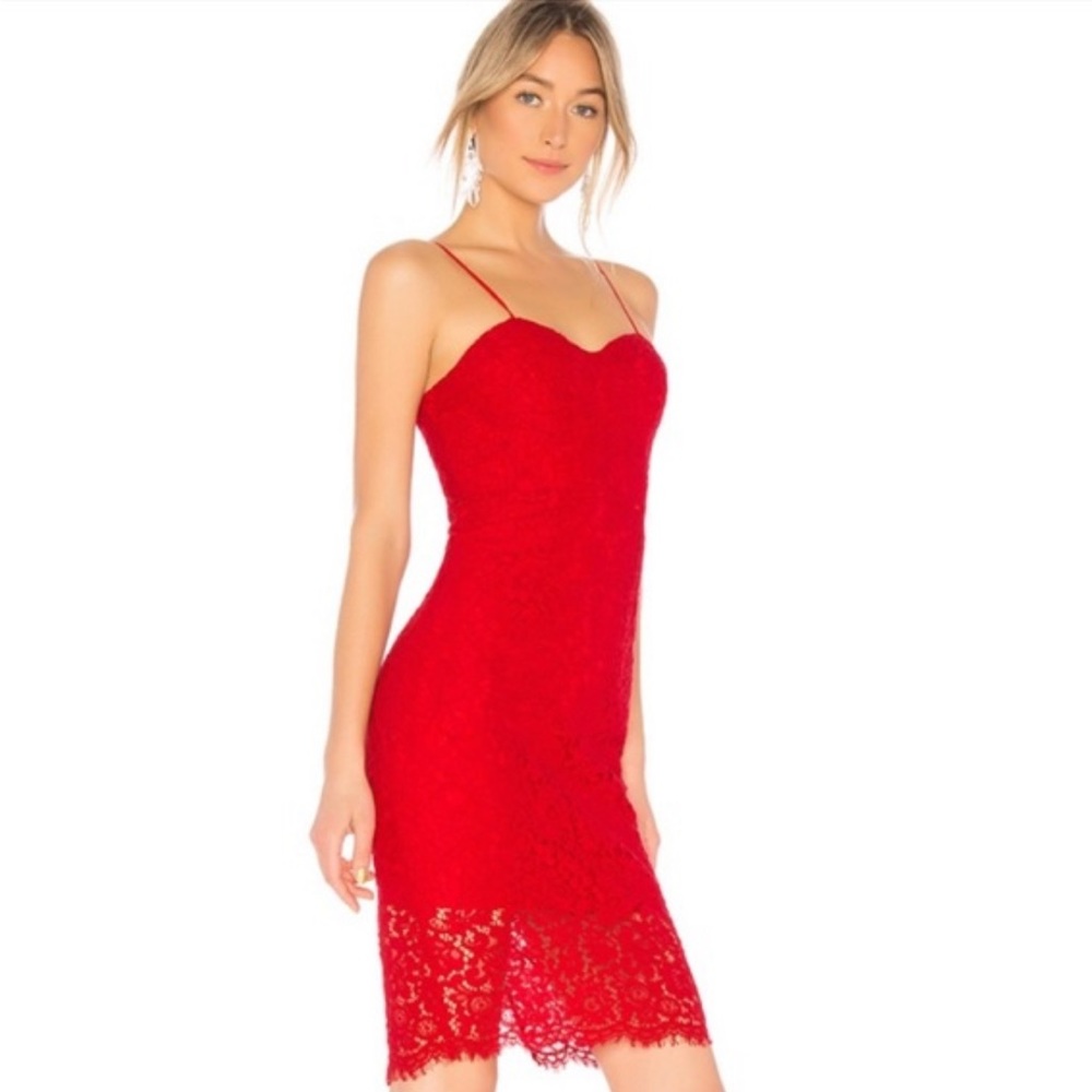 Bardot Pierre Red Lace Midi Dress